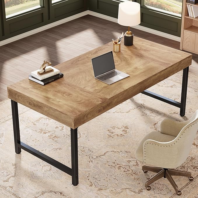 Tribesigns 55" Industrial Executive Desk for Home Office, Rustic Simple Computer Laptop Desk with Strong Metal Legs, Study Writing Table Business Workstation, Small Conference Table