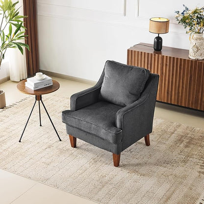VINGLI Mid-Century Modern Accent Chair, Black Upholstered Armchair Comfy Sofa Chair Reading Chair High Back for Living Room Bedroom Furniture Apartment