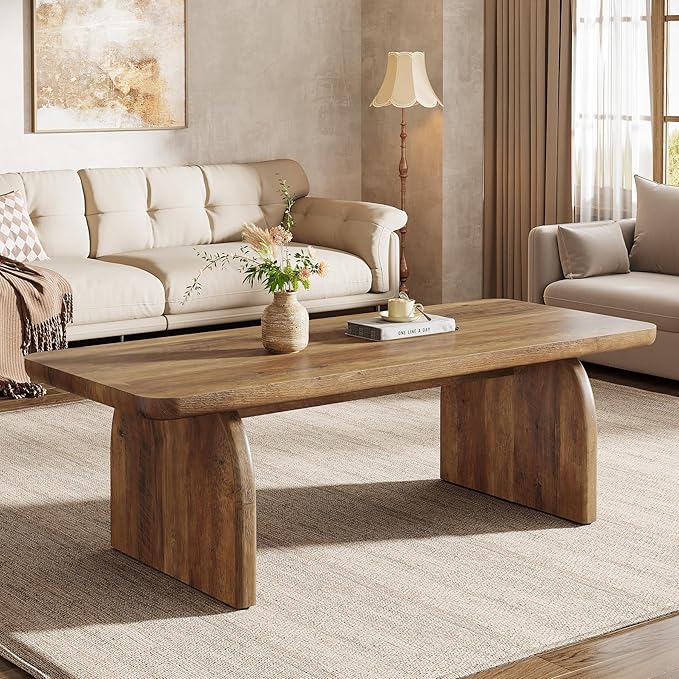 Tribesigns Coffee Table for Living Room, 47-Inch Farmhouse Rectangule Center Table with Rounded Corners, Mid-Century Modern Low Large Cocktail Tea Furniture, Easy Assembly (Rustic Brown)