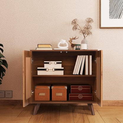 Modern Sideboard Buffet Cabinet Console Table, Accent Storage Cabinet Credenza Buffer Cabinets with Fluted Doors for Kitchen Dining Living Room Entryway(Walnut)
