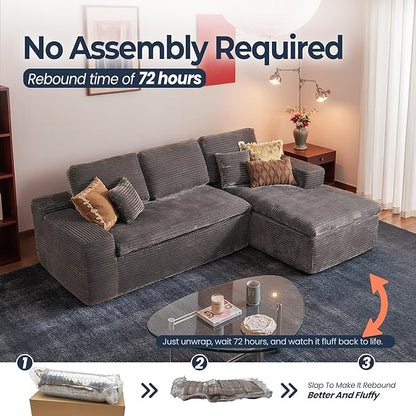 106" Oversized Couch Sofa, L Shape Couches for Living Room, No Assembly Required Corduroy Sectional Sofas with Right Facing Chaise for Home Apartment