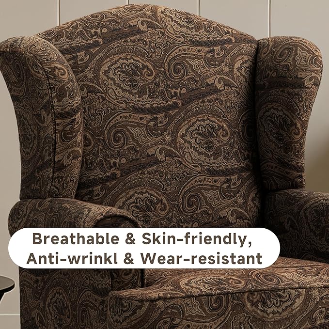 Pia Ricco High Back Floral Accent Chair, Upholstered Fabric Armchair with Solid Wood Legs - Retro Living Room Reading Chair, Comfortable Single Sofa Seat-Cranberry