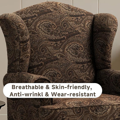 Pia Ricco Set of 2 High Back Accent Chairs: Upholstered Fabric Armchairs with Solid Wood Legs - Retro Living Room Pair, Comfy Reading Sofa Seats-Cranberry
