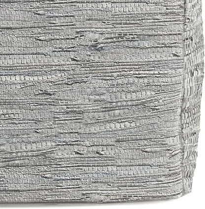 SIMPLIHOME Fredrik Boho Square Pouf in Cream Woven Genuine Leather for the Living Room, Bedroom and Kids Room
