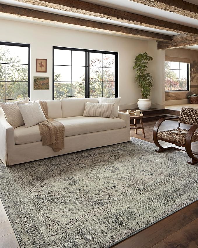 Loloi Magnolia Home by Joanna Gaines Sinclair Collection SIN-04 Natural/Sage 2'-3" x 11'-6", .25" Pile Height, Machine Washable, Runner Rug