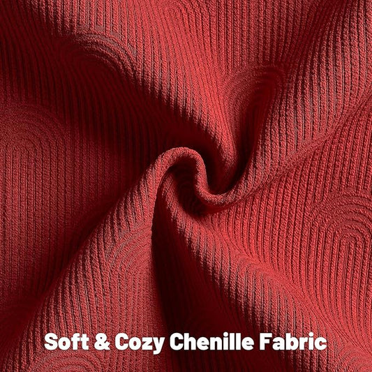 FUTEI Christmas Red Chenille Decorative Throw Pillow Covers 24x24 Inch Set of 2,Soft Cozy Striped Geometric Patterns European Cushion Cases,Modern Home Decor for Couch Bed Living Room