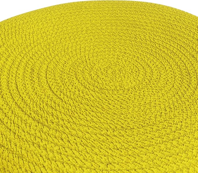 SIMPLIHOME Kent Boho Round Woven Outdoor/ Indoor Pouf in Grey and Yellow Recycled PET Polyester for the Living Room, Bedroom and Kids Room