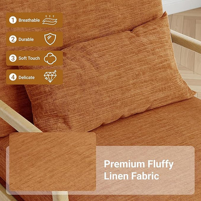 Claiks Mid-Century Modern Accent Chair, Living Room Armchair with Solid Wood Frame & Lumbar Pillow, Comfy Upholstered Lounge Chair for Bedroom, Office, Linen-Like Fabric, Orange
