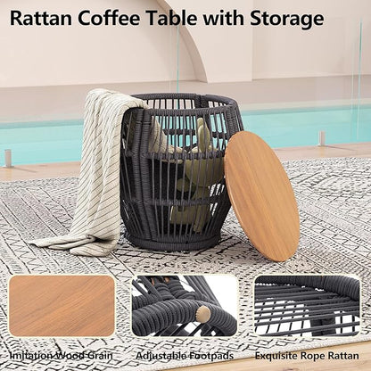 DAYRAUS Living Room Chairs, Accent Chairs Set of 2 with Coffee Table, Rattan Braid Arm Chair, Comfy Reading Lounge Chair, 3 Pieces Living Room Furniture Sets, Bedroom Armchair for Outdoor, Dark Gray