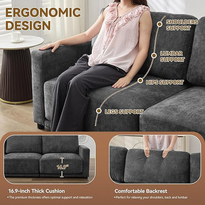 44.2" Chenille Oversized Chair with Movable Ottoman, Modular 1 Seat Couch with Thickened Cushions, Modern Single Sofa Chaise Lounge Reading Chair for Living Room, Small Apartment, Grey