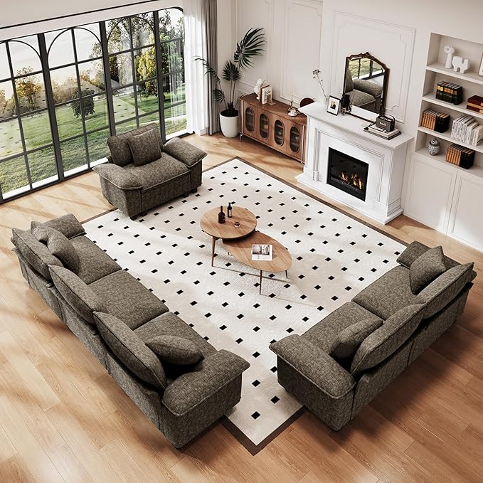 PHI VILLA Cloud Modular Couches Sets, 3 Pieces Large Sectional Sofa Set with Loveseats & Single Sofa, 6-Seater Upholstered Couch for Living Room, Chenille Fabric, Smoky Grey