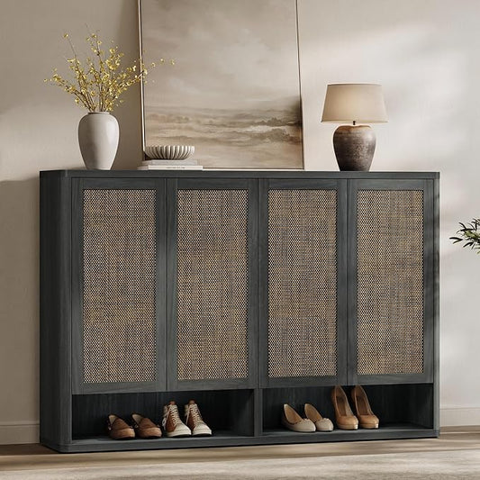SICOTAS Rattan Shoe Storage Cabinet - Modular Shoe Cabinets with Door Tall Large Shoe Cabinet Storage for Entryway - 65.6" Wide Modular Cabinet for Hallway, Living Room