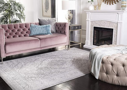 SAFAVIEH Reflection Collection Area Rug - 6'7" Square, Light Grey & Cream, Non-Shedding & Easy Cleaning, Ideal for Living Room, Bedroom (RFT668G)