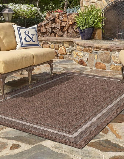 Unique Loom Outdoor Border Collection Area Rug - Soft Border (7' 10" x 10' Rectangle Brown/Ivory)