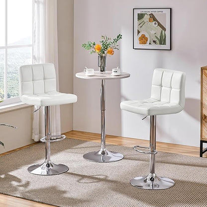 Yaheetech Bar Stools Set of 4, PU Leather Adjustable Swivel Barstools, Modern Armless Bar Chairs with Bigger Base, Thickened Seat Cushion, Square Island Barstools for Kitchen Island, White
