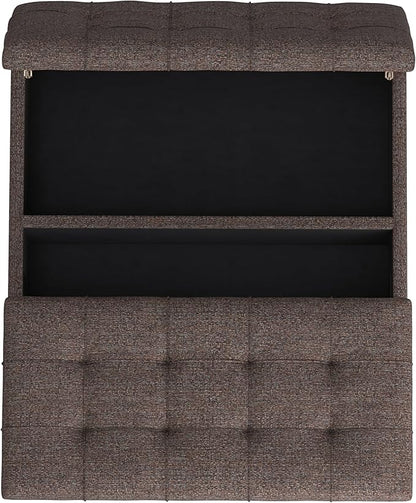 SIMPLIHOME Harrison 36 inch Wide Transitional Square Coffee Table Storage Ottoman in Mink Brown Tweed Look Fabric, Assembled, for the Living Room and Bedroom