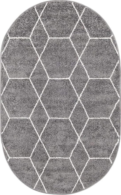 Unique Loom Trellis Frieze Collection Area Rug - Geometric (3' x 5' Oval, Dark Gray/ Ivory)