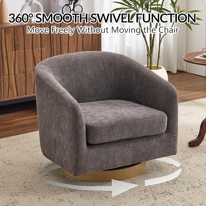 AEDI Swivel Accent Chair with Solid Wood Base, Upholstered Barrel Armchair for Living Room, Modern Small Club Chair,Gray