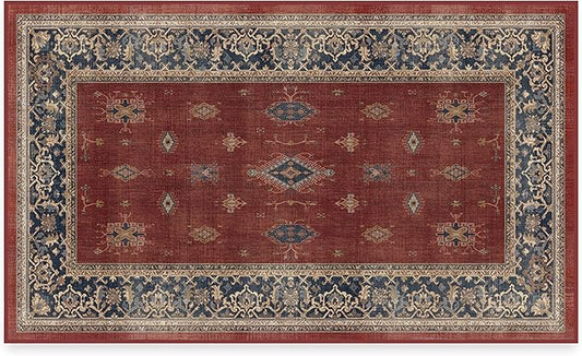RUGGABLE Washable Vintage Area Rug – Verena Amber Red 3x5, Stain-Resistant, Non-Slip – Small Machine Washable Rugs for Living Room, Bedroom, Hallway, Entryway & Office–with Standard Pad