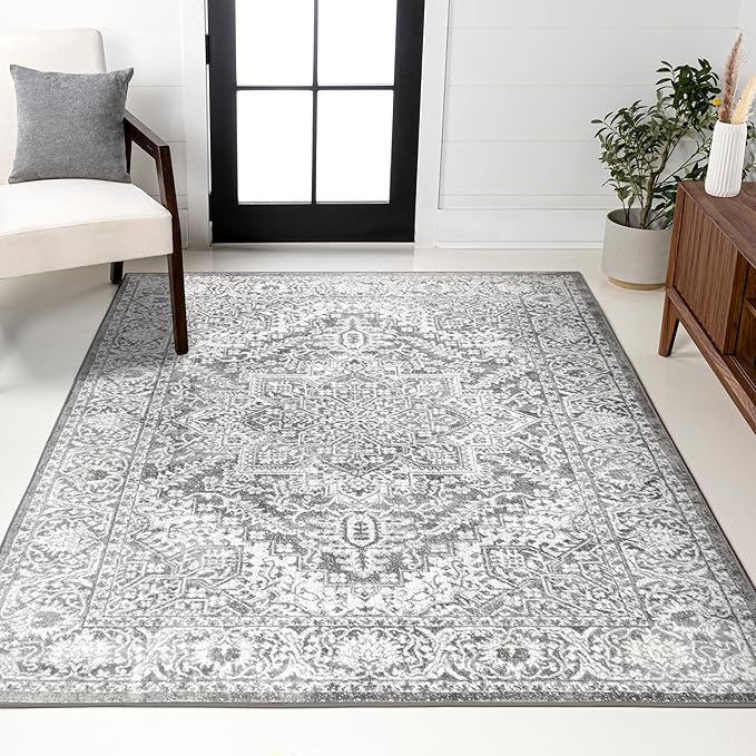 JONATHAN Y Modern Vintage Medallion Light Gray Indoor Area Rug, 9x12, Country, Floral, Easy-Cleaning for Living Room, Bedroom, Kitchen, Pet Friendly, Non-Shedding (MDP100A-9)