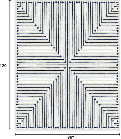 RUGGABLE x Jonathan Adler Machine Washable Modern Area Rug – Inkdrop Slate Blue 8x10, Stain-Resistant, Non-Slip – Large Rugs for Living Room, Bedroom, Hallway, Entryway & Office–with Cushioned Pad