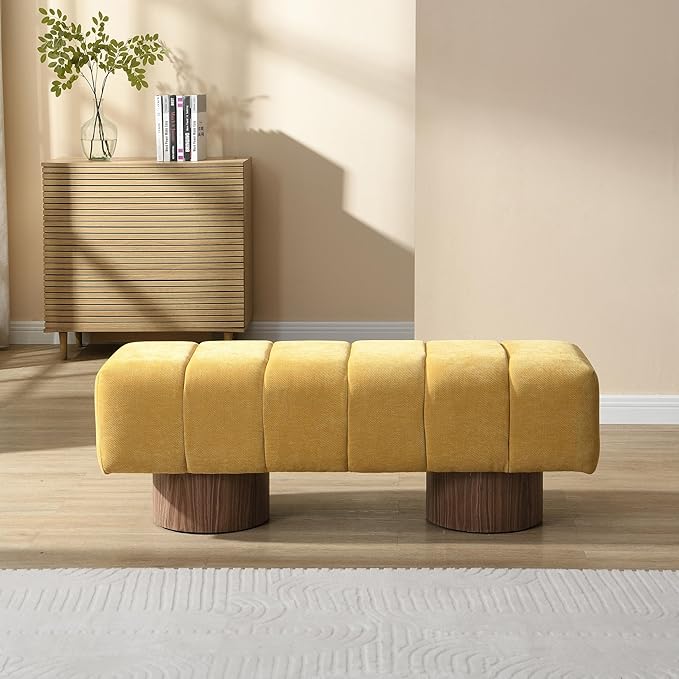Christopher Knight Home Manila 50" Chenille Fabric Dining Bench for 2 People, Upholstery Ottoman Bench, End of Bed Footstool, Living Room Sofa Extra Seat/Footrest, No Assembly Needed, Mustard Yellow