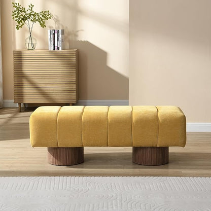 Christopher Knight Home Manila 50" Chenille Fabric Dining Bench for 2 People, Upholstery Ottoman Bench, End of Bed Footstool, Living Room Sofa Extra Seat/Footrest, No Assembly Needed, Mustard Yellow