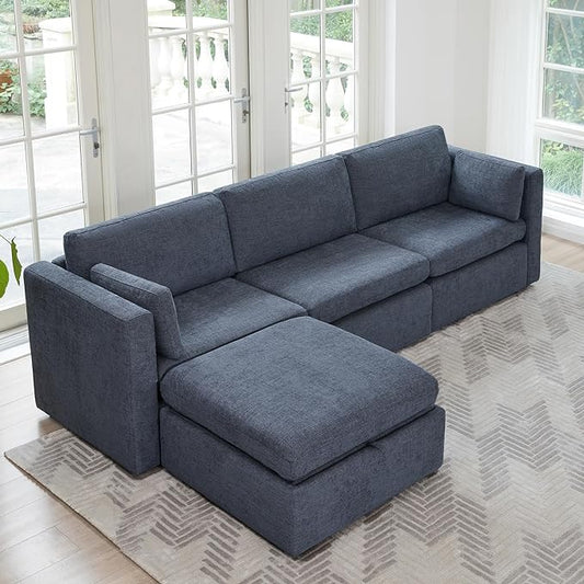 CHITA Oversized Modular Sectional Sofa, FSC Certified Large L Shaped Couch, Modular Sectional Couch for Living Room,112 inch Width,4 Seat Modular Sofa with Storage Ottoman, Blue