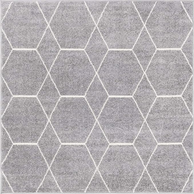 Unique Loom Trellis Frieze Collection Area Rug - Geometric (5' Square, Light Gray/ Ivory)