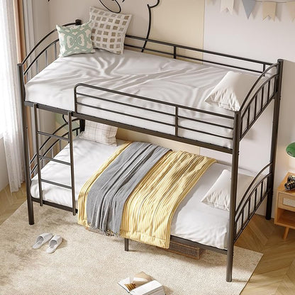 Alohappy Bunk Beds Frame Twin Over Twin, Convertible Into 2 Individual Metal, Removable Ladder & Safety Guard Rail (Black)