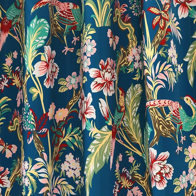 Lush Decor Dolores Light Filtering Window Panels, Pair, 52" W x 84" L, Navy & Multi - Floral Curtains for Bedroom - Vintage Curtains - Coquette Room Decor