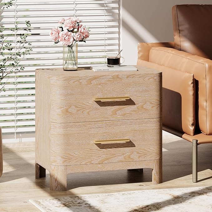 Christopher Knight Home Egbert Modern Nightstand with Drawers, Wooden Small Night Stand with Rounded Corners Design, Bedside Table/End Table for Bedroom, Multipurpose Storage Cabinet, Natural
