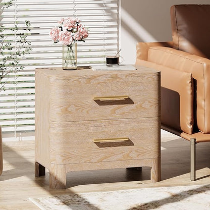 Christopher Knight Home Egbert Modern Nightstand with Drawers, Wooden Small Night Stand with Rounded Corners Design, Bedside Table/End Table for Bedroom, Multipurpose Storage Cabinet, Natural