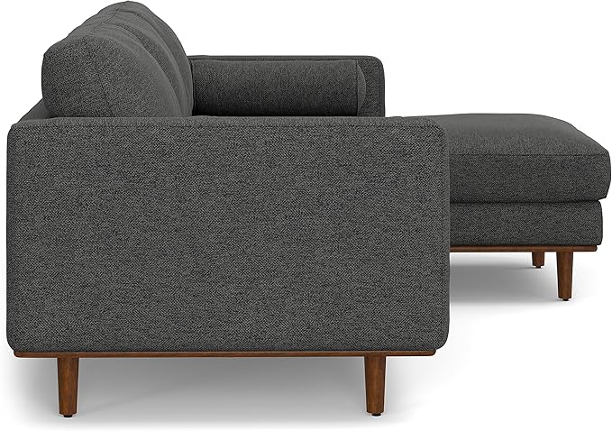 SIMPLIHOME Morrison Right Sectional Sofa in Woven-Blend Recycled Polyester Fabric, Charcoal Grey, 102-inches Wide, L-Shaped Couch with Right Chaise for the Living Room and Family Room