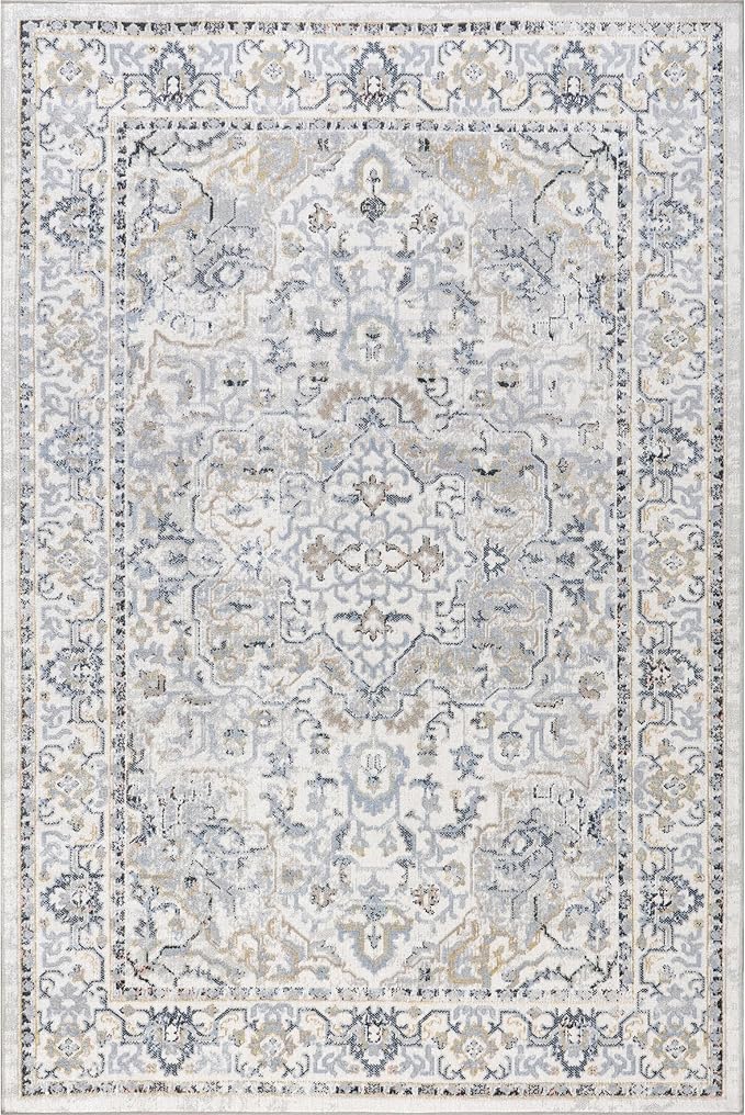 nuLOOM 4' x 6' Machine Washable Stain-Resistant Area Rug Medium Profile for Living Room, Bedroom, and Dining Room, Cady Blue