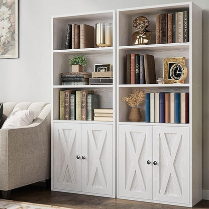 IRONCK Industrial Bookshelves and Bookcases with Doors 11.8 in Depth Set of 2 Floor Standing 5 Shelf Display Storage Shelves Bookcase Home Decor Furniture for Home, Office, Living Room, Bedroom