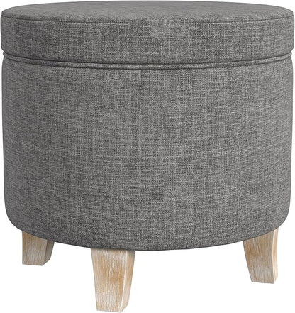 HomePop Upholstered Round Storage Ottoman|Homepop Home Décor|Upholstered Round Foot Rest Ottoman -Gray Woven