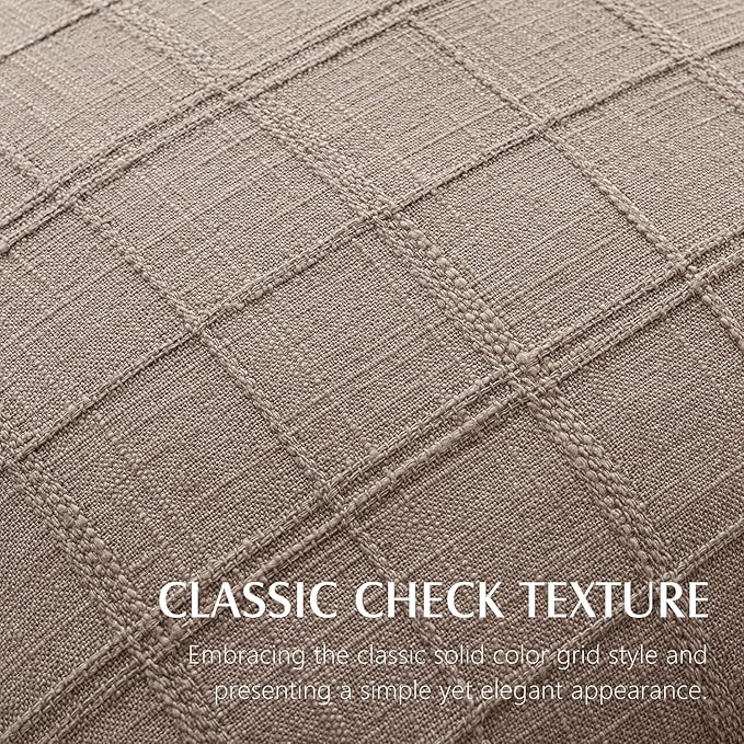 Foindtower Set of 2 Decorative Linen Check Throw Pillow Covers Neutral Farmhouse Lumbar Cushion Covers Modern Boho Home Decor for Sofa Chair Couch Bedroom Living Room,12×20 Inch,Tan Taupe