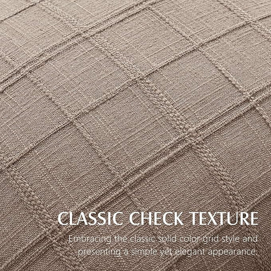 Foindtower Set of 2 Decorative Linen Check Throw Pillow Covers Neutral Farmhouse Vintage Cushion Covers Modern Boho Home Decor for Sofa Chair Couch Bedroom Living Room,22×22 Inch,Tan Taupe