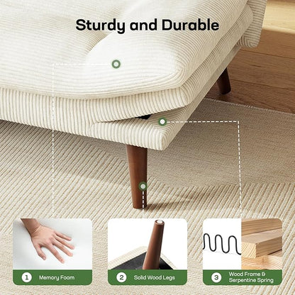Marsail 75" Futon Sofa Bed, Futon Couch with Adjustable Backrest & Armrests, Convertible Sleeper Sofa Bed for Apartment, Living Room, Office, Corduroy Loveseat, Beige