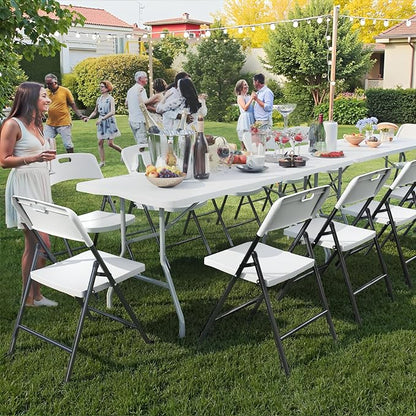 24 Pack Folding Chairs, 700lbs Capacity Heavy Duty Folding Chair with Reinfoced Steel Frame for Indoor/Outdoor Use, White Plastic Foldable Chairs for Party, Patio, Meeting, Wedding and School