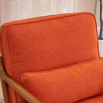 Karl home Accent Chair Mid-Century Modern Chair with Pillow Linen Fabric Upholstered Lounge Arm Chair with Solid Wood Frame & Soft Cushion for Living Room, Bedroom, Balcony, Burnt Orange