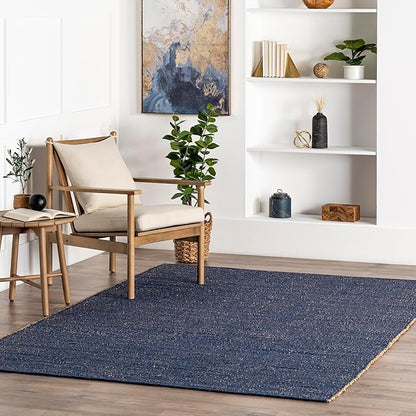 nuLOOM 3x5 Elfriede Jute & Cotton Hand Woven Area Rug, Blue, Solid Rustic Farmhouse Style, Weaved Design, Natural Fiber, For Bedroom, Living Room, Dining Room, Hallway, Office, Entryway