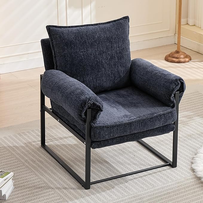 Xifan Modern Comfy Reclining Chair with 6 Angle Adjustable Backrest, Upholstered Accent Chair Fabric Living Room Lounge Chair for Reading Room - Dark Blue, 1PC