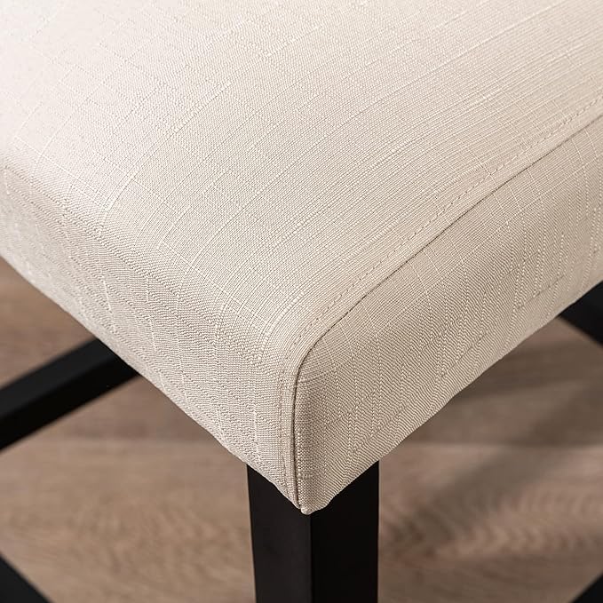 LSSPAID Counter Height Bar Stools Set of 4, 24.8 Inch Upholstered Fabric Barstools, Modern Kitchen Island Chairs with Backrest and Solid Wood Legs, Beige