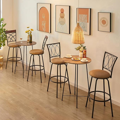 VECELO Barstools, Adjustable Counter Stools, Steel Bar Stools with 360 Degree Swivel Seat and Upholstered, Curved Line Backrest,