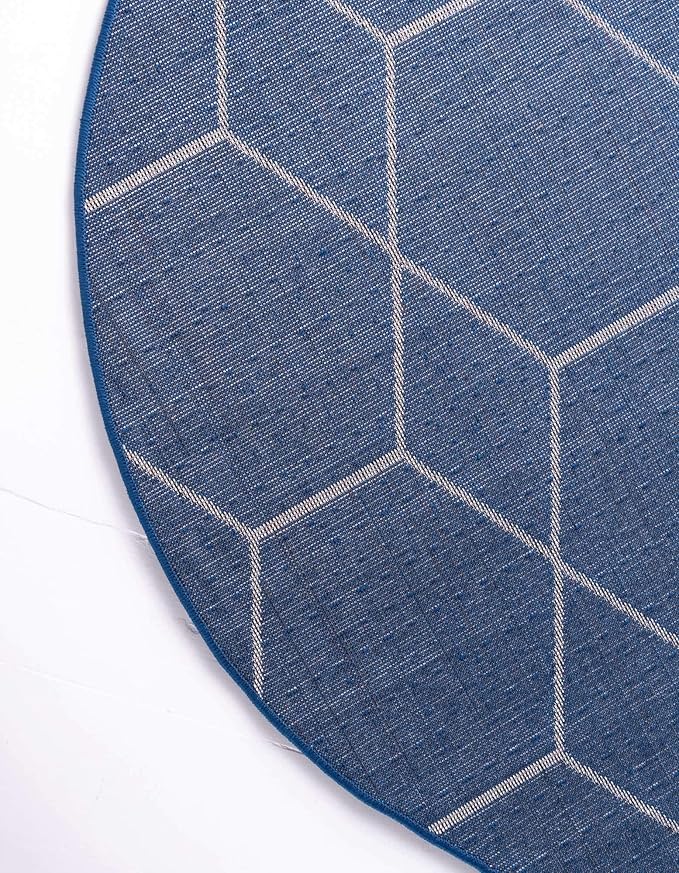 Unique Loom Trellis Frieze Collection Area Rug - Geometric (6' Round, Navy Blue/ Ivory)