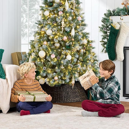 Best Choice Products 4.5ft Pre-Lit Scotch Pine Christmas Tree, Premium Frosted Pre-Decorated Artificial Holiday Decor w/ 396 Branch Tips, 2-in-1 White and Multicolor LED Lights, Cordless Setup