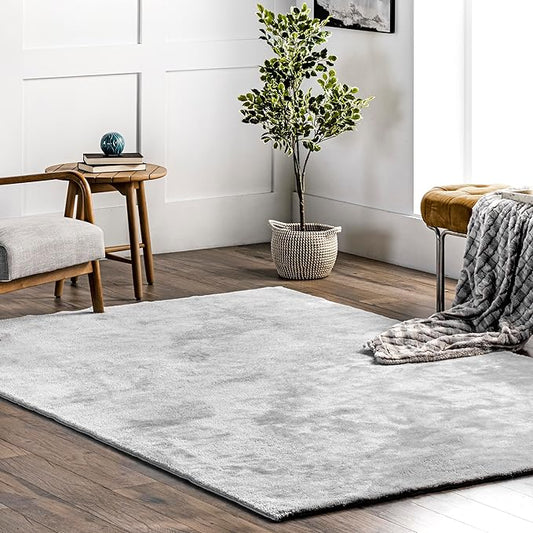 nuLOOM 2' x 3' Cozy Plush SuperiorWash Area Rug, Machine Washable, Non-Slip, Soft Fluffy Shag Carpet for Living Room Bedroom Kids Room Nursery Home Decor, Loni Light Grey