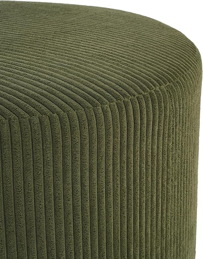 Christopher Knight Home GAVI Corduroy Ottoman Foot Stool, 30" Pouf Footstool Ottoman Seat, Upholstered Foot Chair, Round Footrest, Modern Side Table for Living Room Bedroom Home Decor, Olive Green